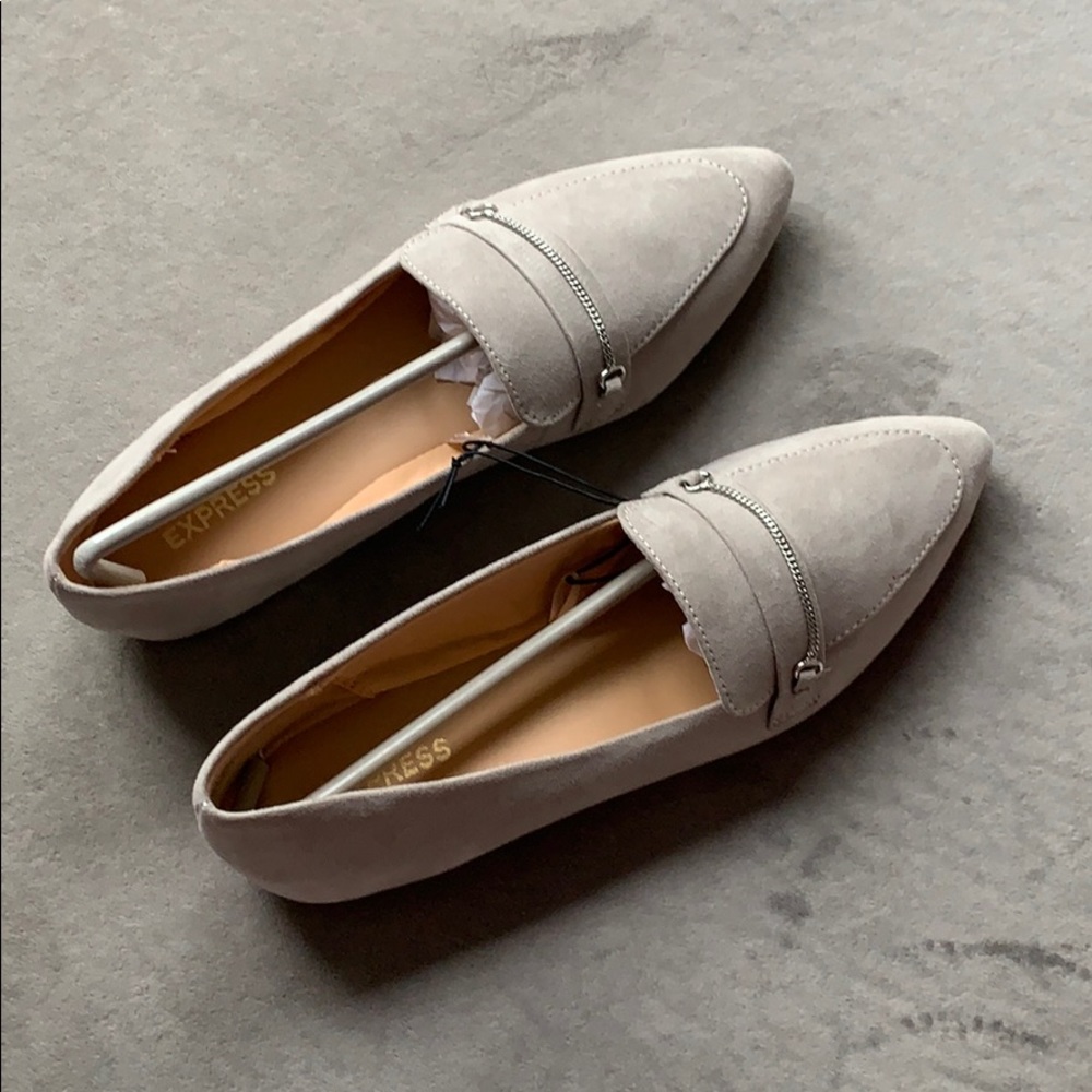 Brand new Express Grey suede loafers